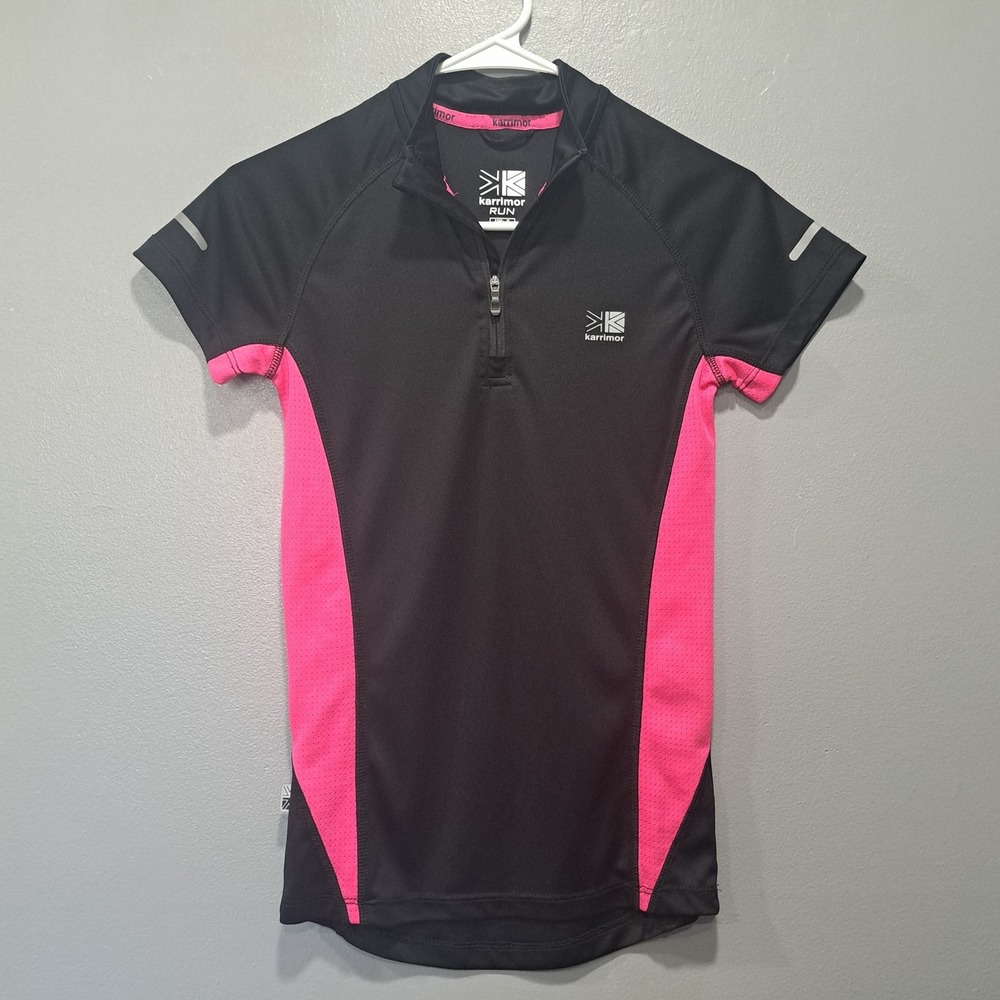 Karrimor Run Womens Quarter‎ Zip Short Sleeve Running Top Black Pink Reflective